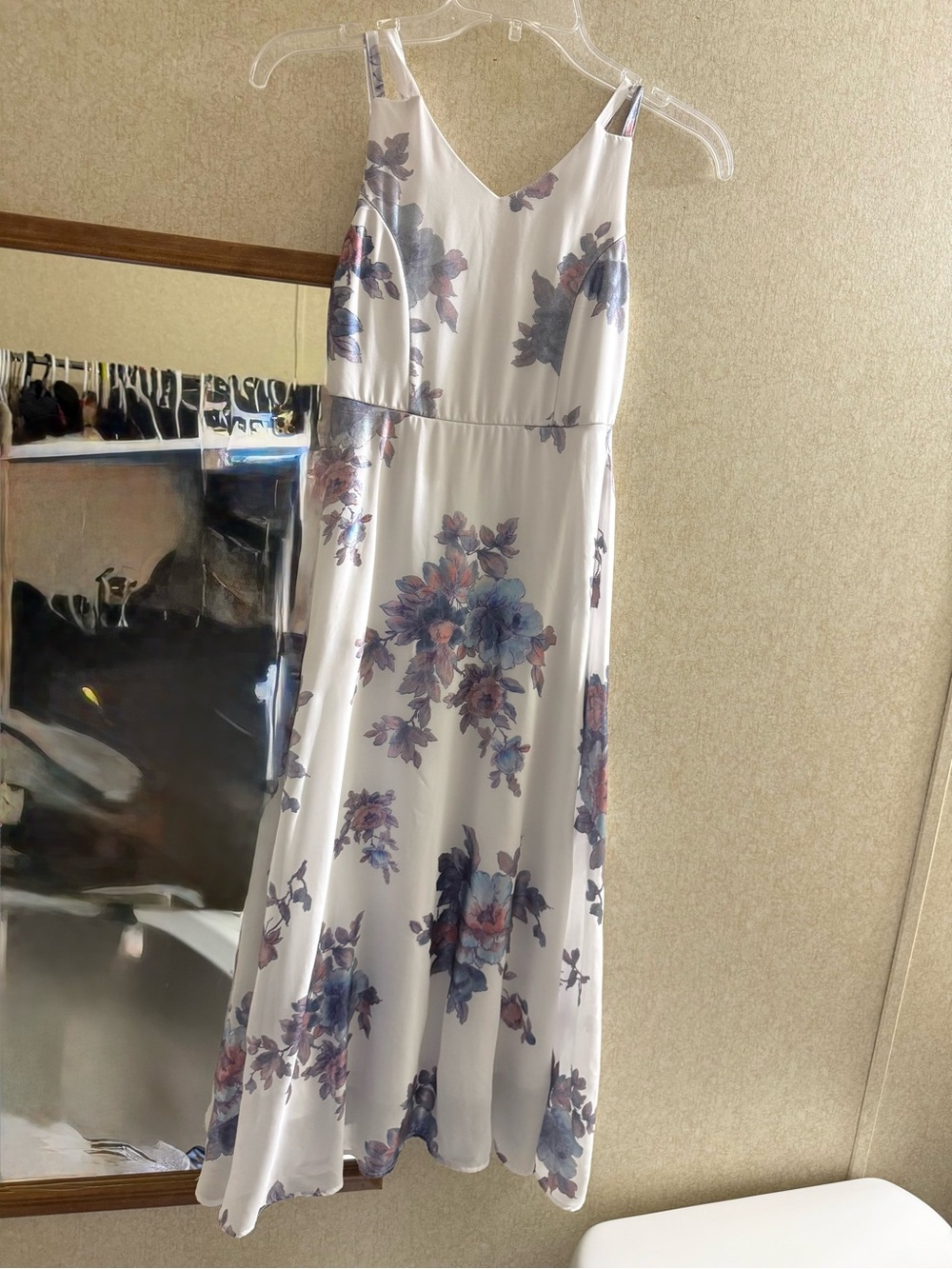 White Floral Maxi Dress for Girls with Blue & Mauve Blooms